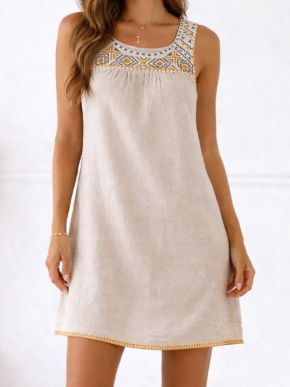 C&C California Embroidered Linen Shift Dress, Sleeveless - Womens Large